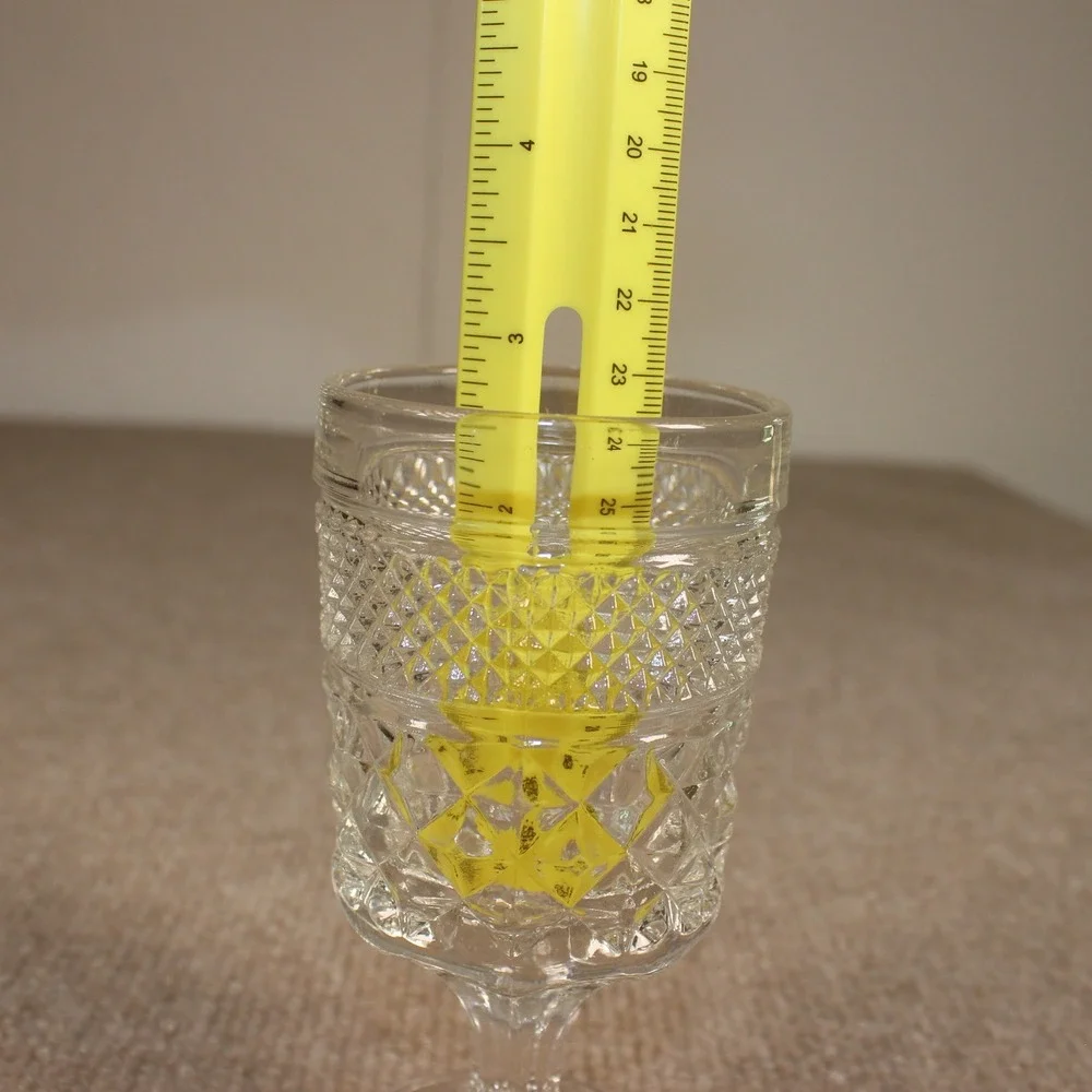 Vintage Clear Pressed Glass Goblet Diamond Point Waffle Pattern Stemmed Glass